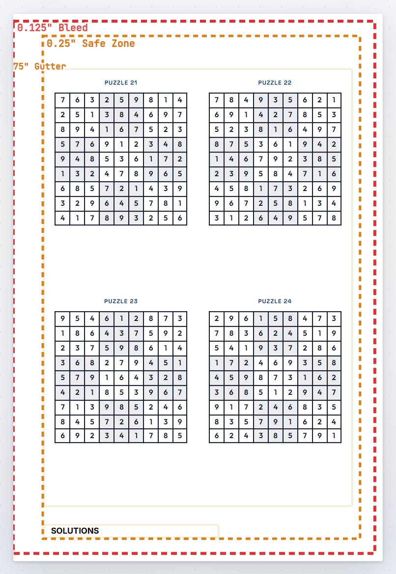A page of four solved Sudoku grids
