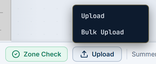 The Upload menu with Upload and Bulk Upload