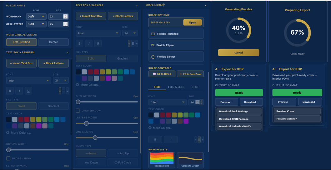 Puzzle formatting and customization panel